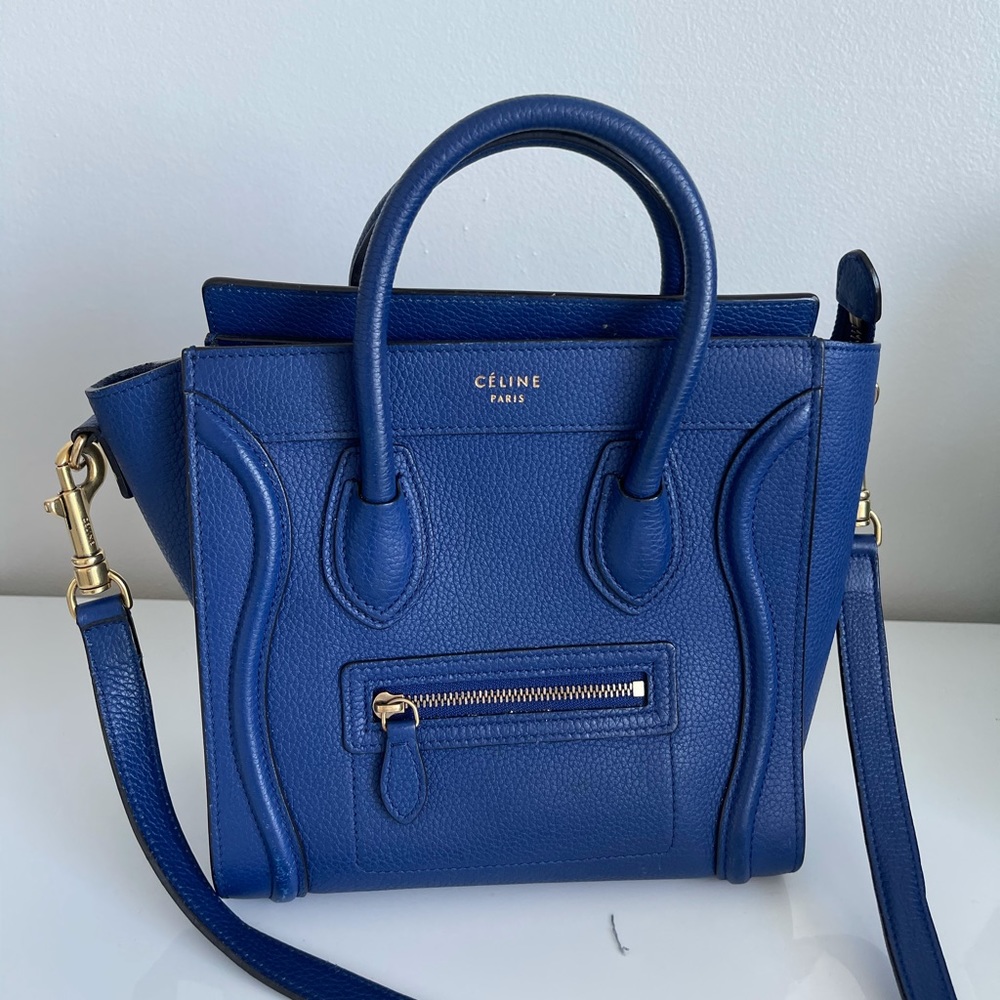 Céline Luggage Bag Grainy Leather Blue Nano